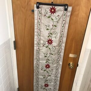 Balsam & Fir trading beige holiday floral embroidered table runner 72” x 14.5”
